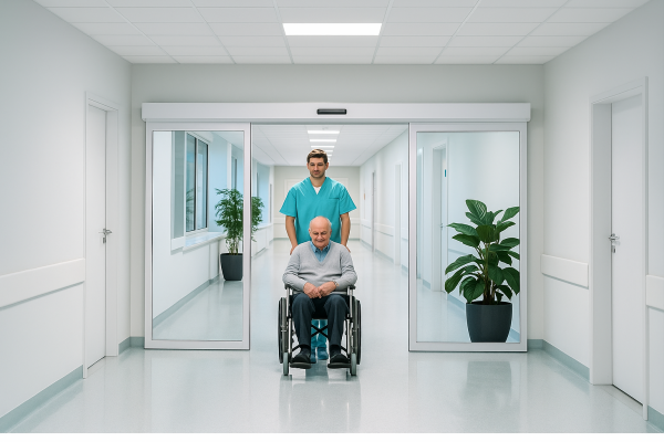 Cửa tự động bệnh viện mang vẻ đẹp sang trọng, hiện đại, giảm nguy cơ lây nhiễm và thuận tiện trong di chuyển