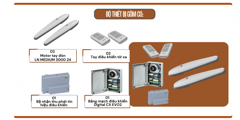 Thành phần bộ thiết bị cổng tự đông tay đòn Able 600kg 24V hãng V2 Italia